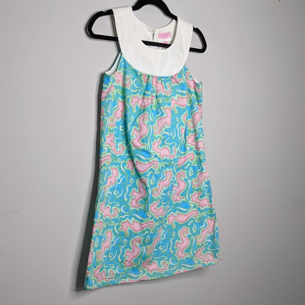 LILLY PULITZER • Adrianna Blue Pink Seahorse Dress - Picture 2 of 9